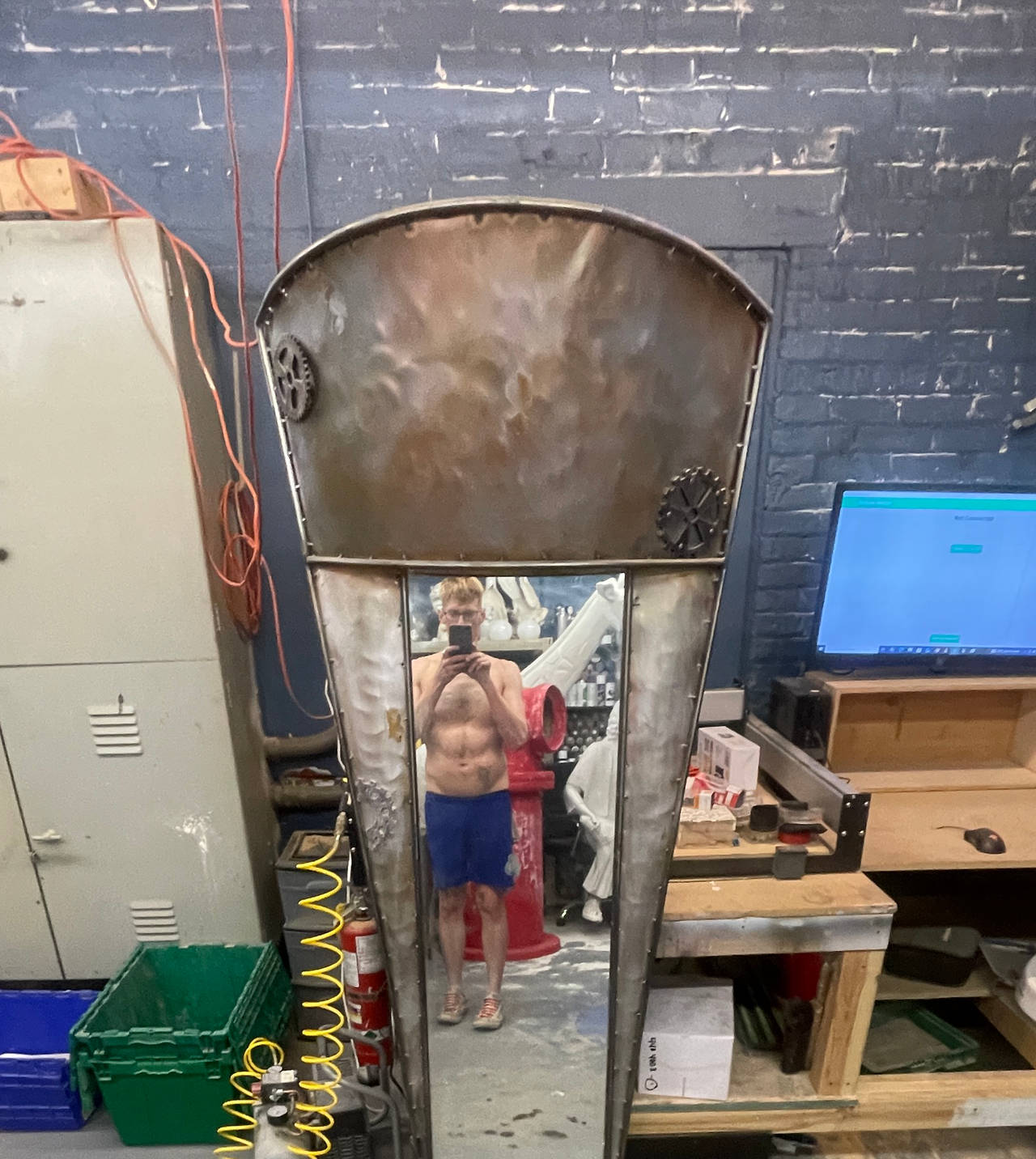 Custom Steampunk Industrial Metal Floor Mirror