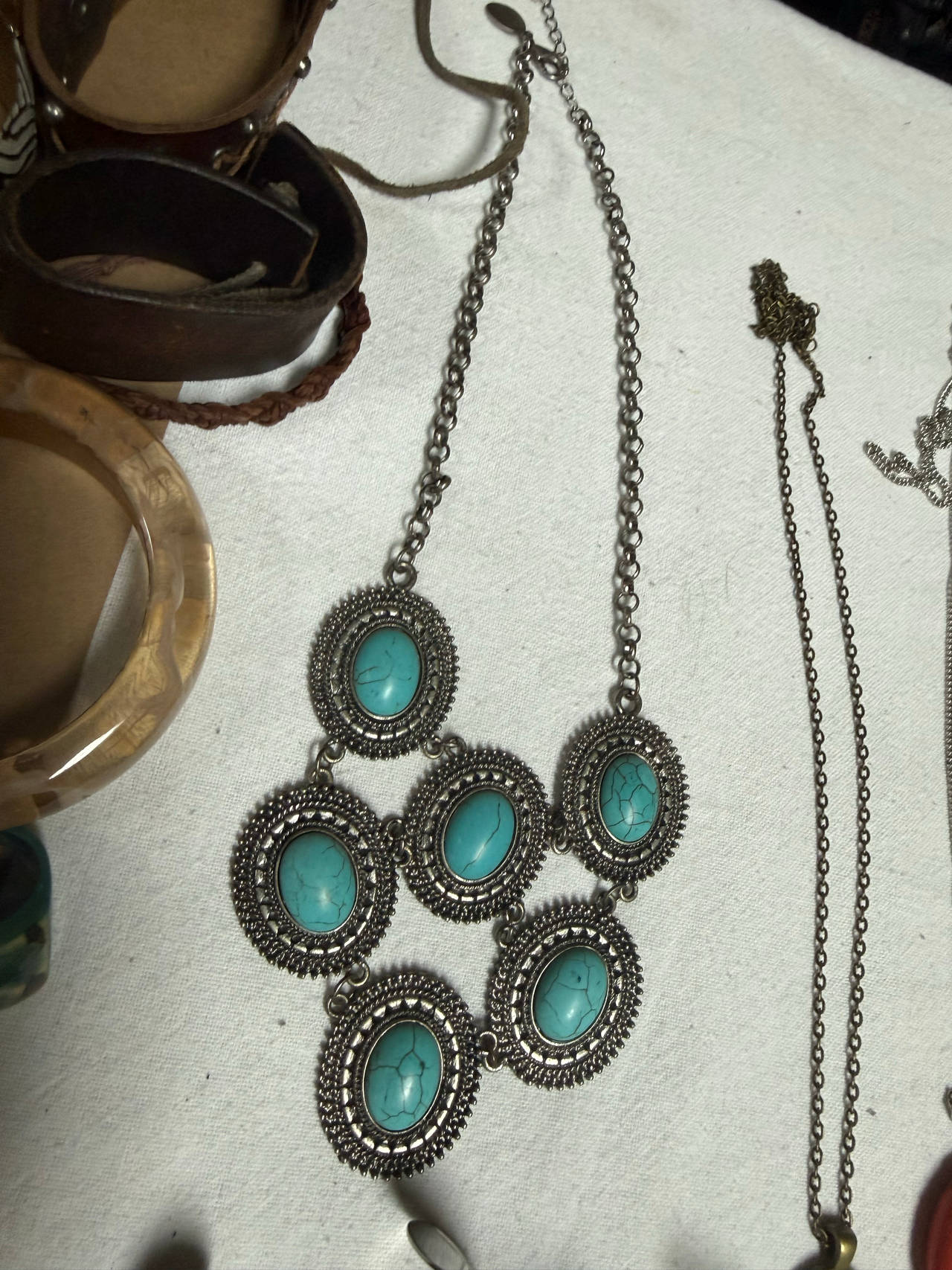 Faux Turquoise Silver Tone Statement Necklace