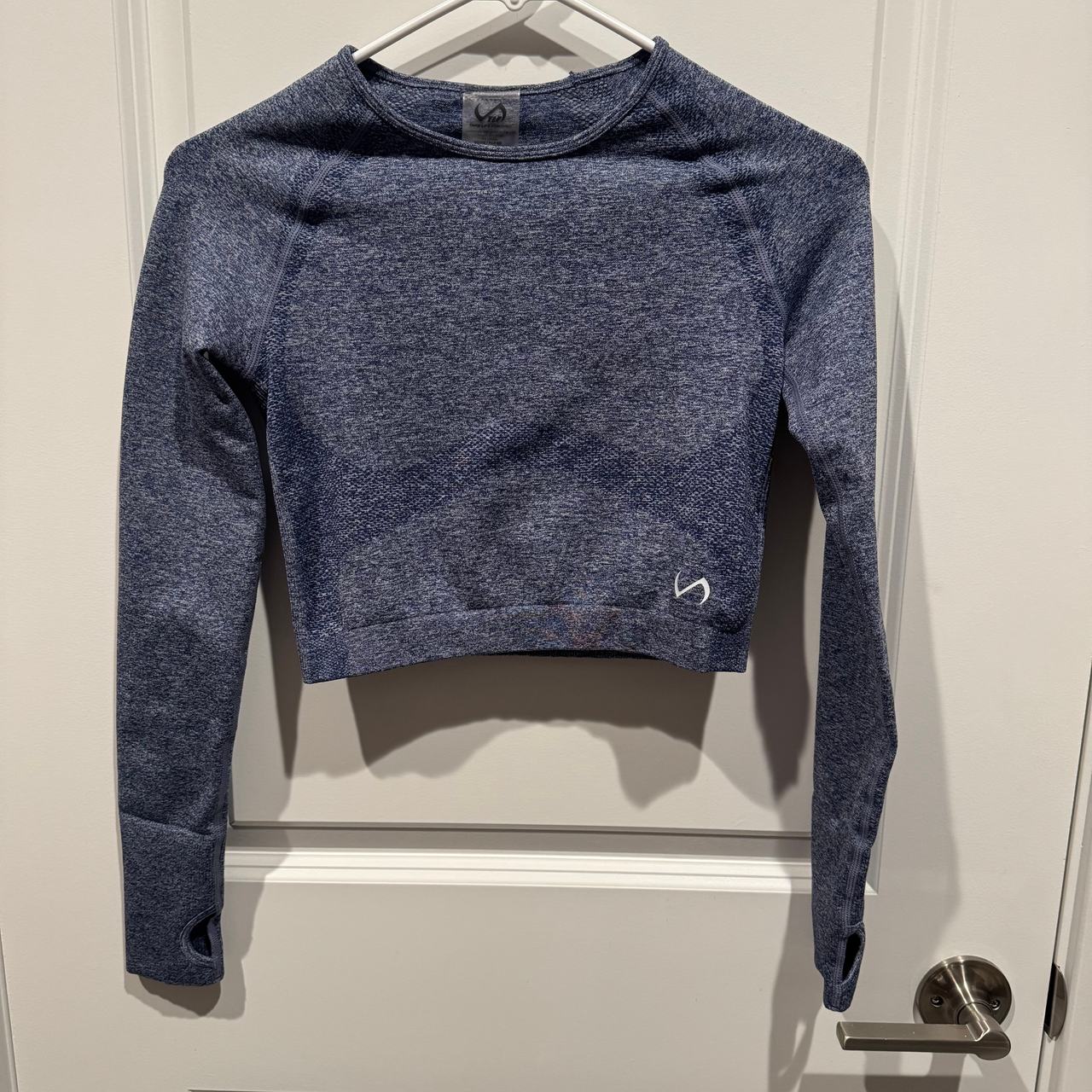 TLF Seamless Long Sleeve Crop Top blue size small