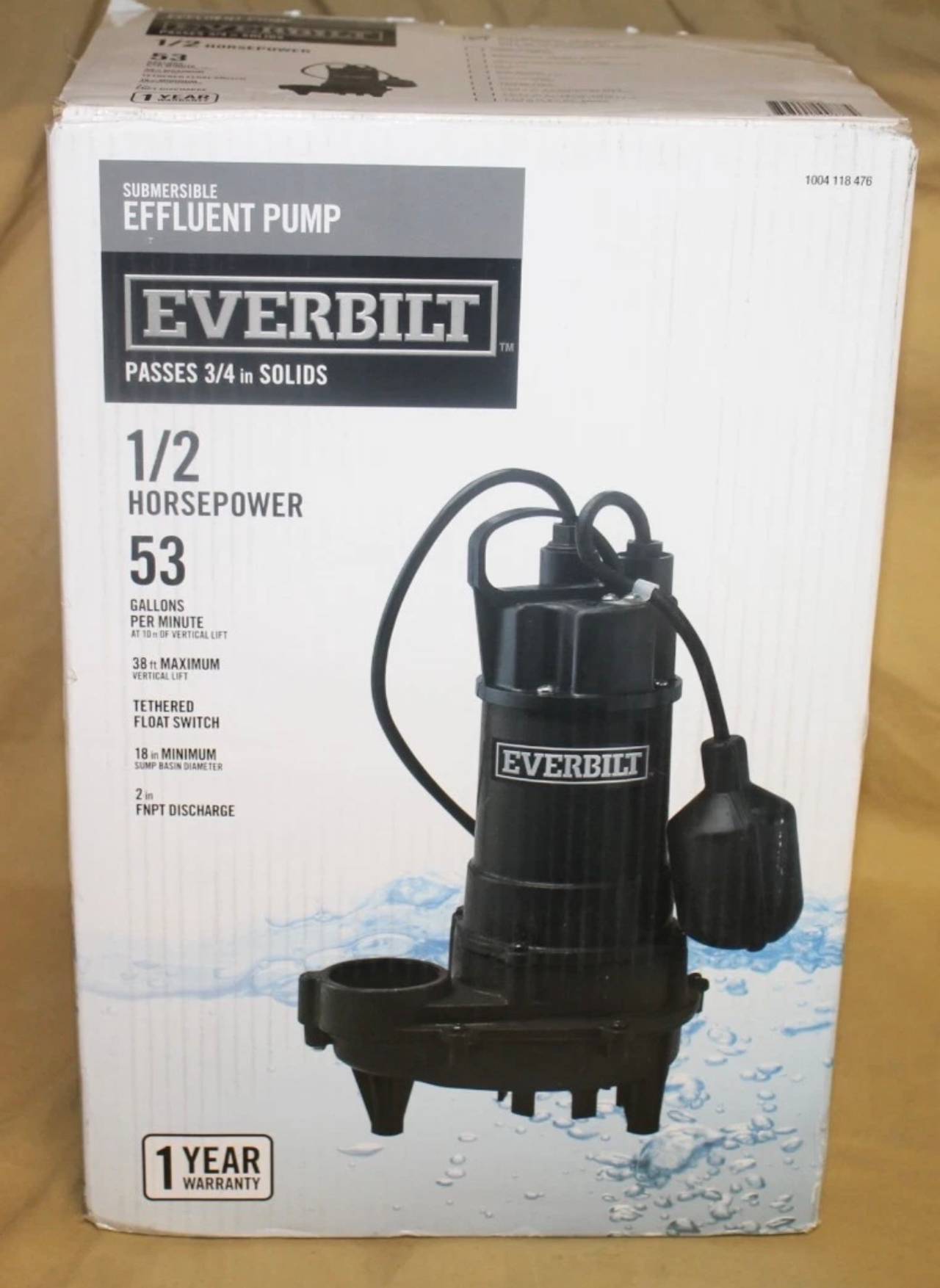 Everbilt 1/2 HP Submersible Effluent Pump