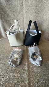 Set of 2 Faux Picotin Lock 18 Leather Bags - Black & Off-White - Image 6