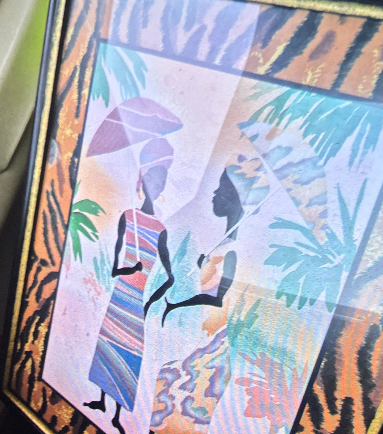 African Silhouette Framed Art with Tiger Print Border