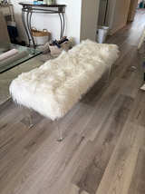 White Faux Fur Bench with Acrylic Legs - Image 1
