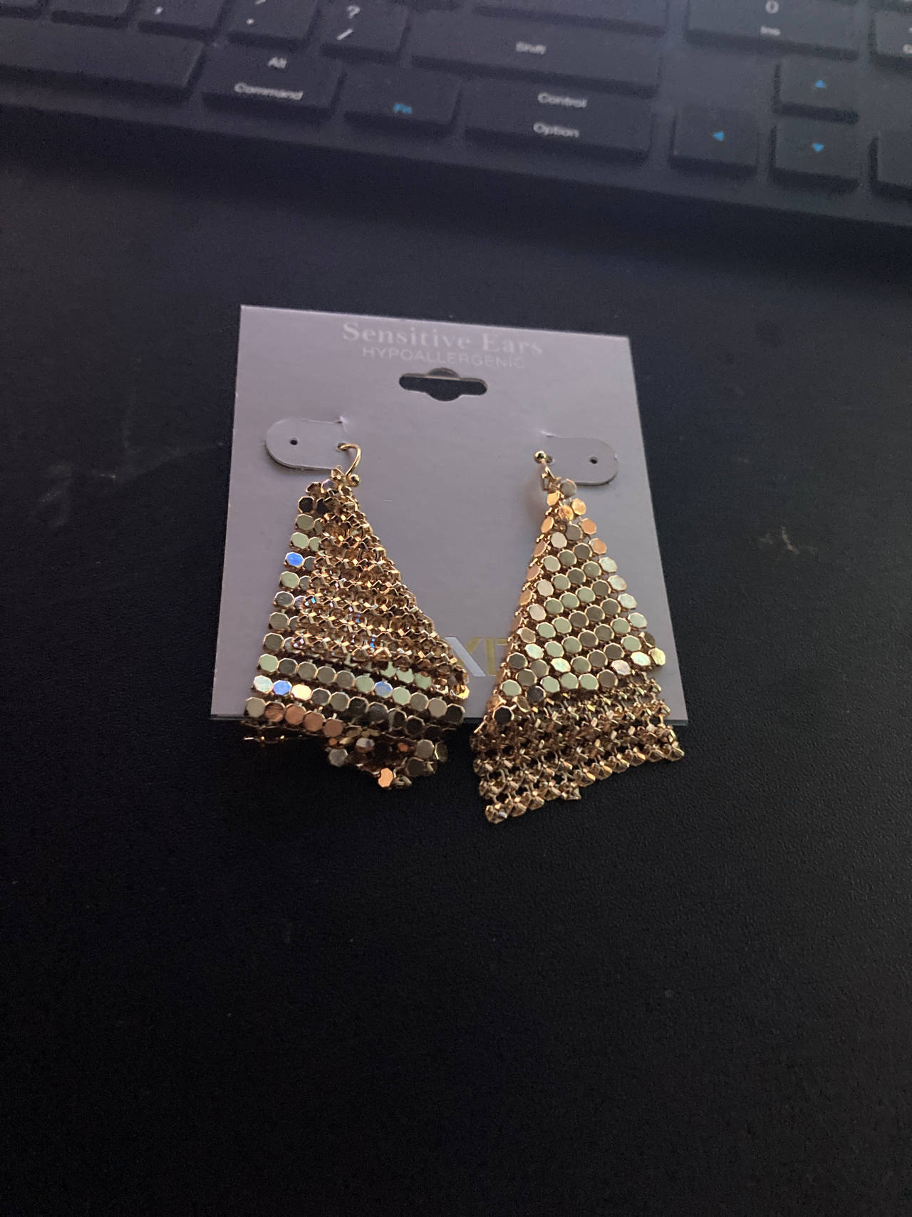 Gold Sequin Mesh Triangle Earrings