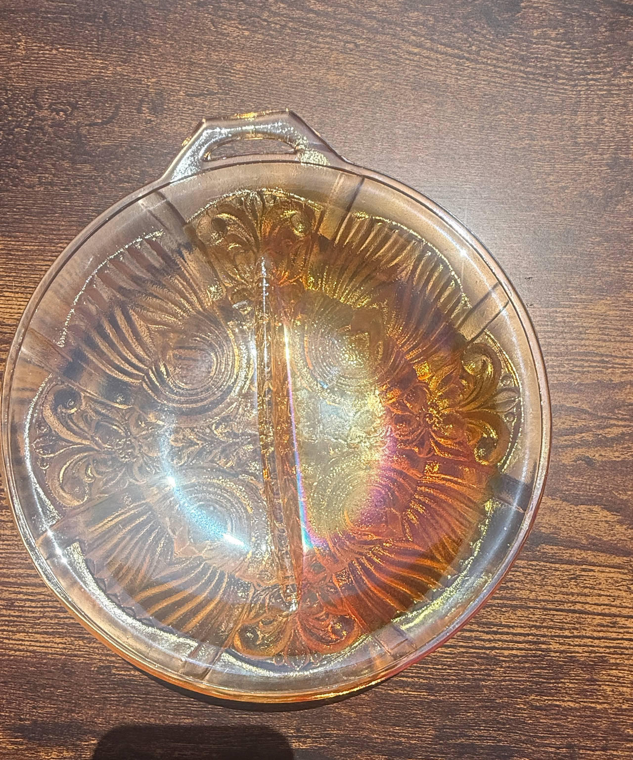 Federal Glass Windsor Marigold Carnival Glass Relish Dish