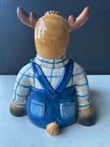 Harry and David Ceramic Cookie Jar Moose in Overalls Canister Rare - Image 5