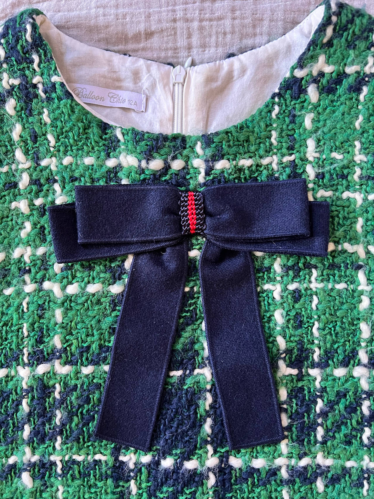 Girls' Tweed Holiday Dress with Bow Size 12