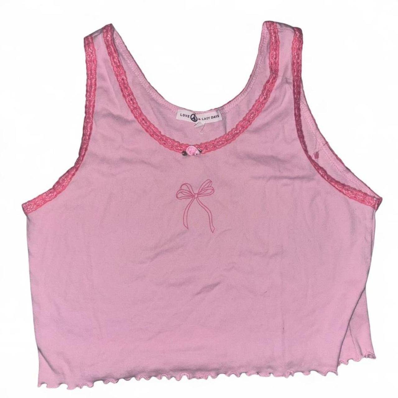 Love & Lazy Days Pink Lace Trim Bow Tank Top