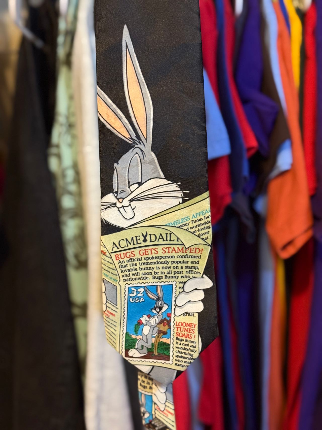 Vintage Looney Tunes Bugs Bunny 'Bugs Gets Stamped' Silk Tie