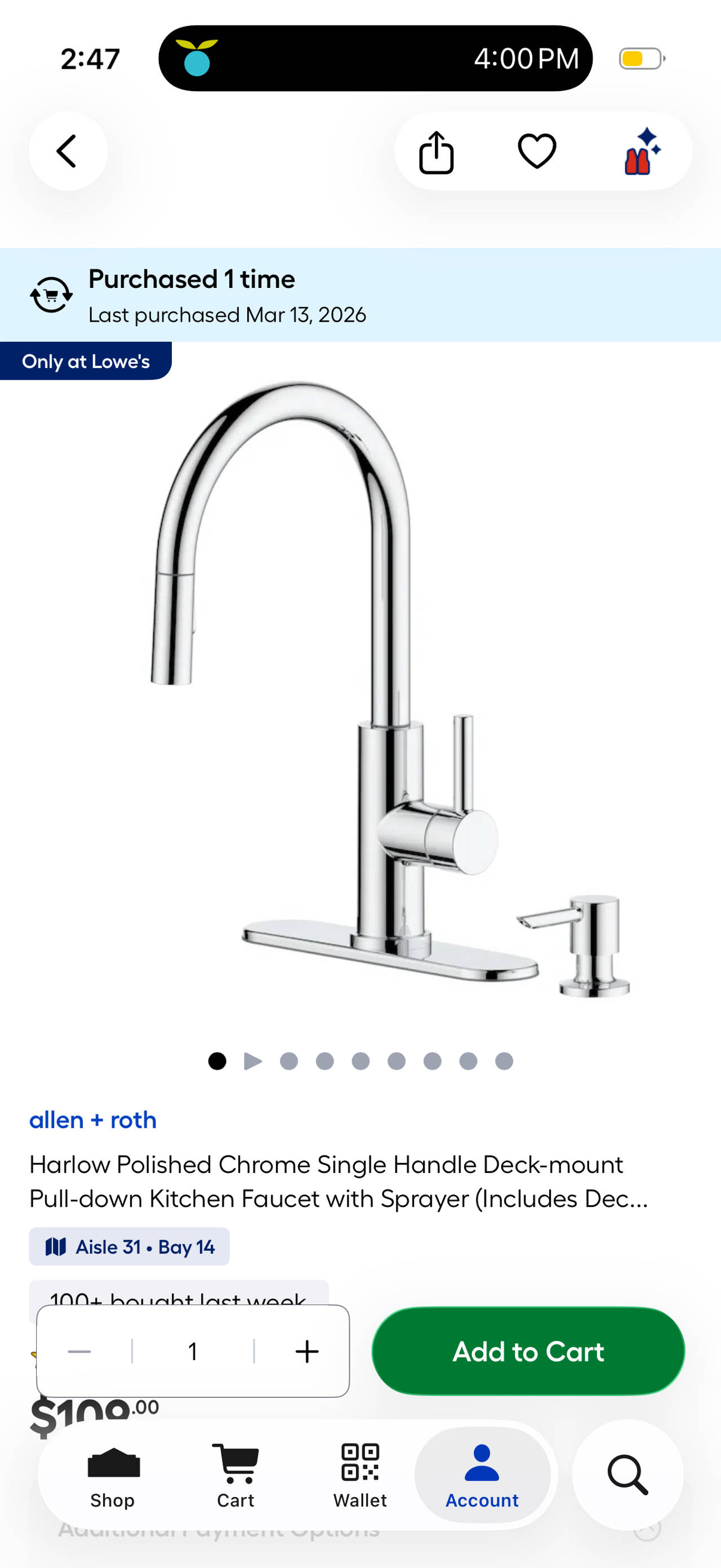 allen + roth Harlow Polished Chrome Single Handle Deck-mount Pull-down Kitchen Faucet with Sprayer