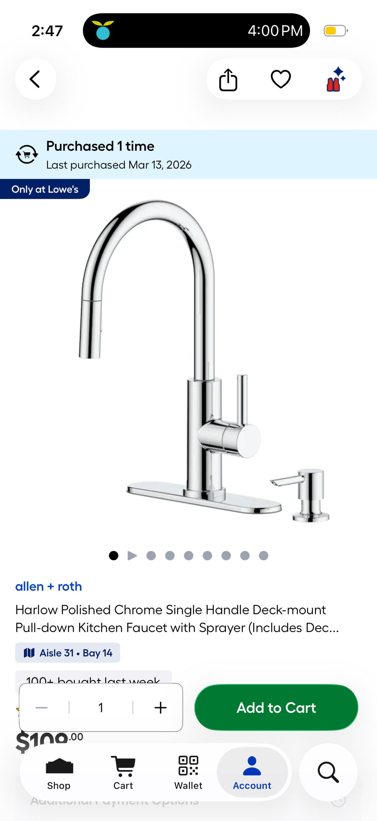 allen + roth Harlow Polished Chrome Single Handle Deck-mount Pull-down Kitchen Faucet with Sprayer