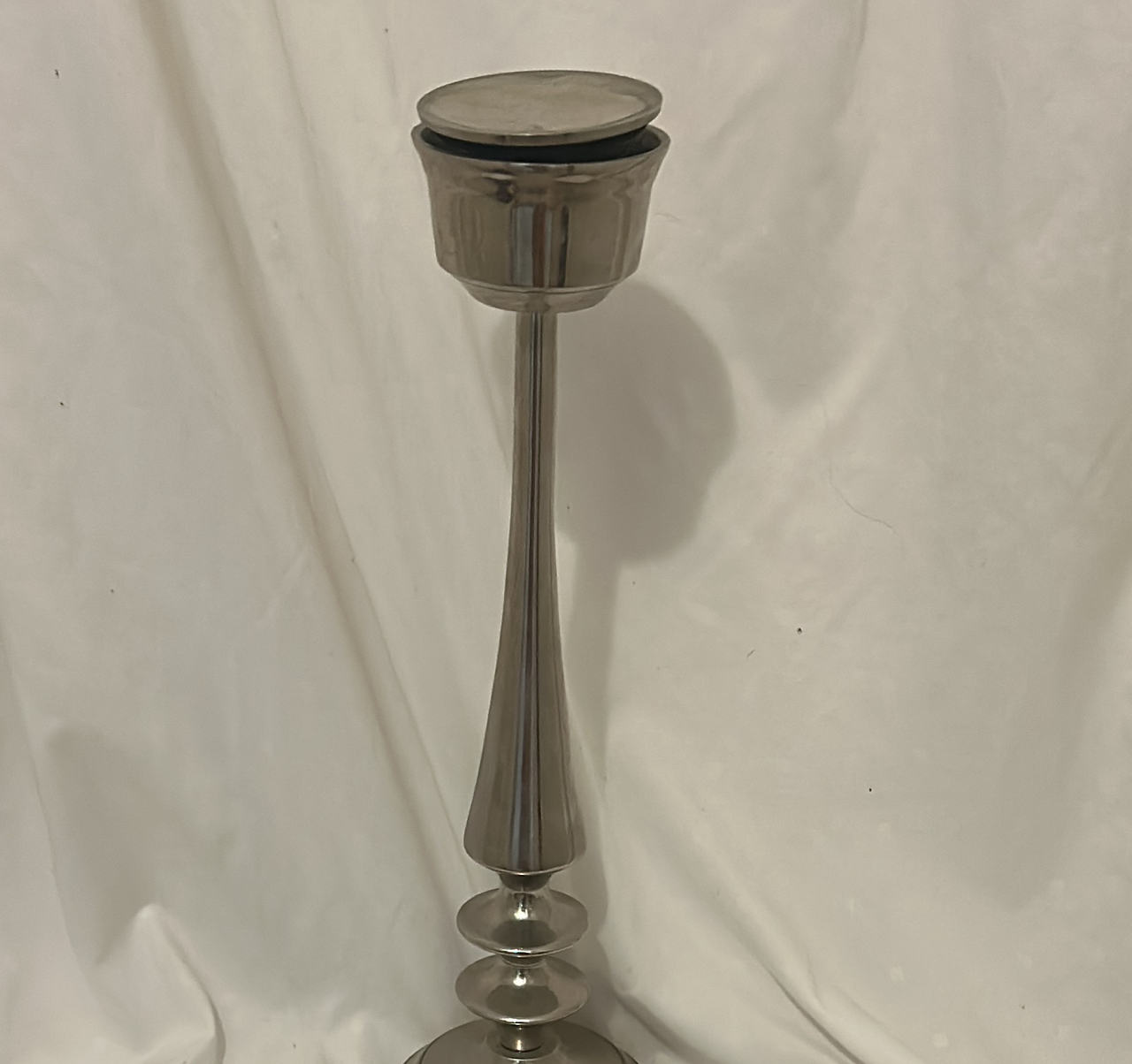 16" Brushed Nickel Modern Pillar Candle Holder