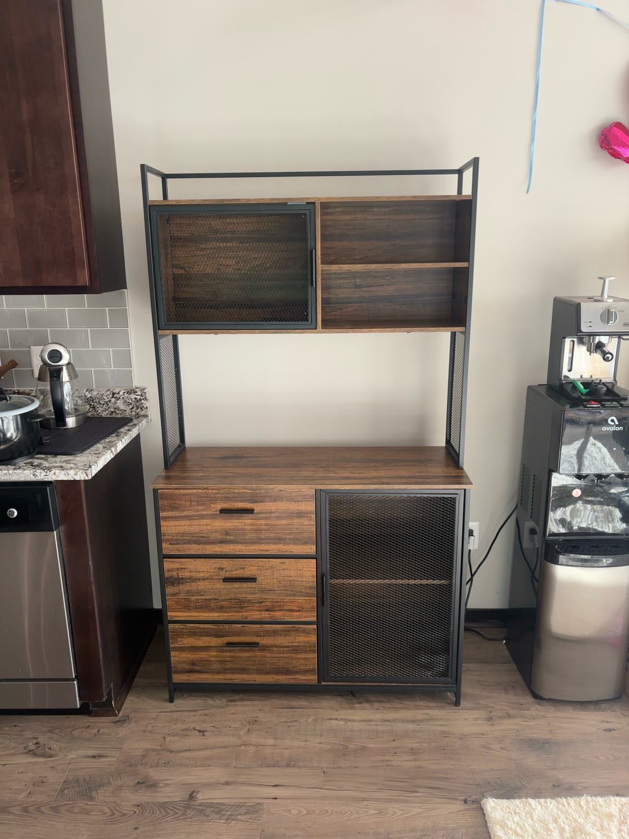 Brown Rustic Buffet with Metal Mesh Doors