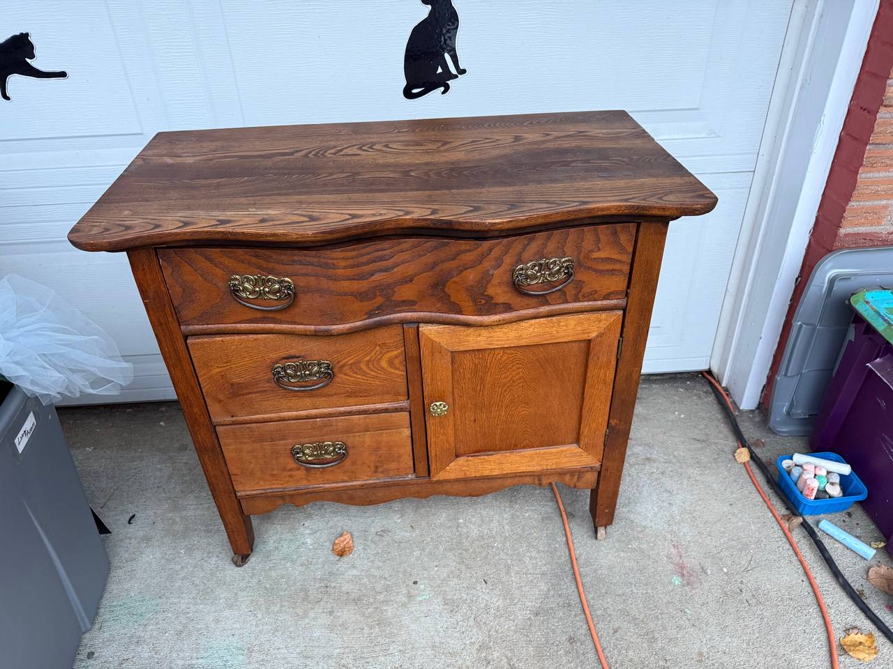 Antique Oak Washstand with Drawers and Cabinet