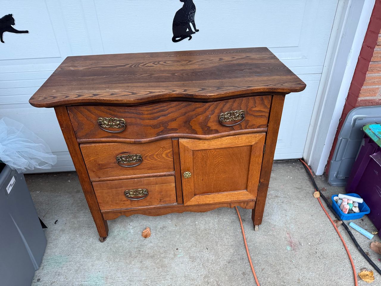 Antique Oak Washstand with Drawers and Cabinet