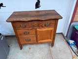 Antique Oak Washstand with Drawers and Cabinet - Image 1