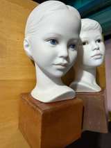 Cybis Porcelain Children Busts Boy Girl Sculpture Set w/ Wood Bases Signed - Image 2