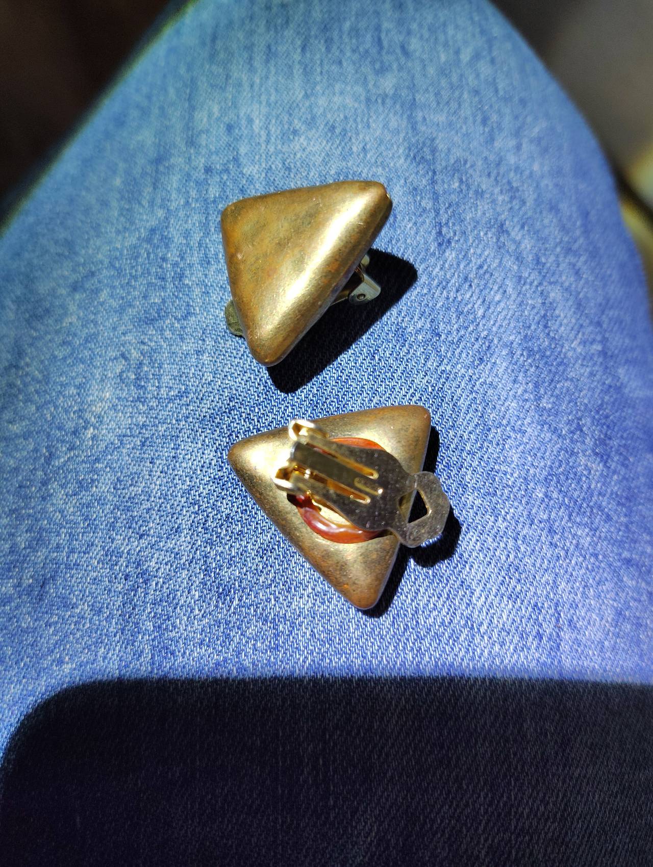 Vintage Gold Tone Triangle Clip-On Earrings