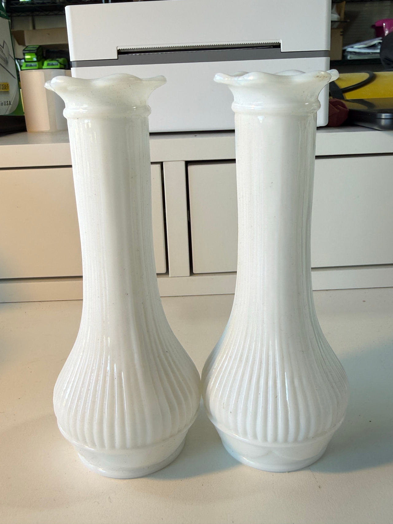 Fenton Ribbed Milk Glass Bud Vases