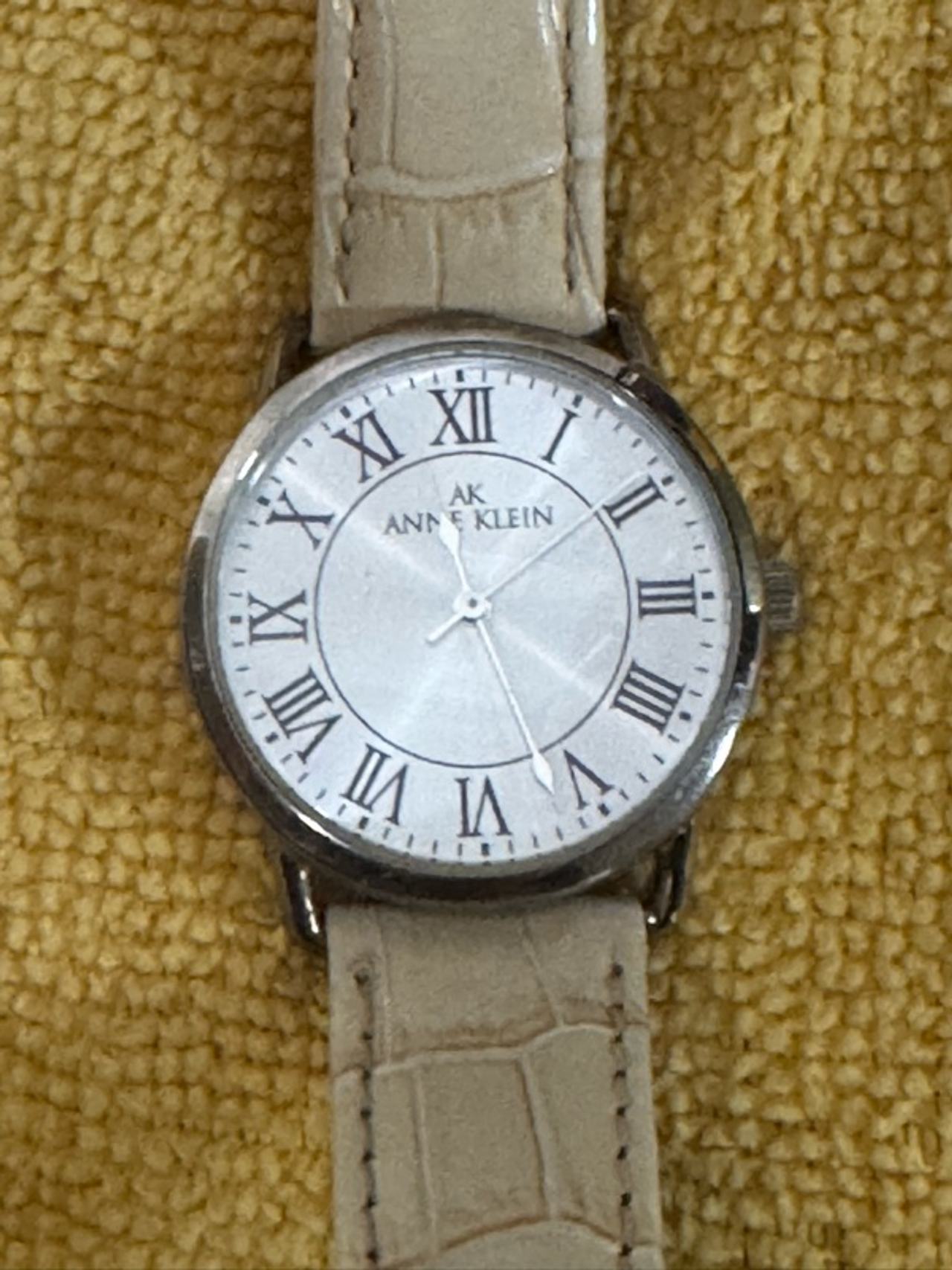 Anne Klein Silver Tone Black Leather Women's Watch 34mm