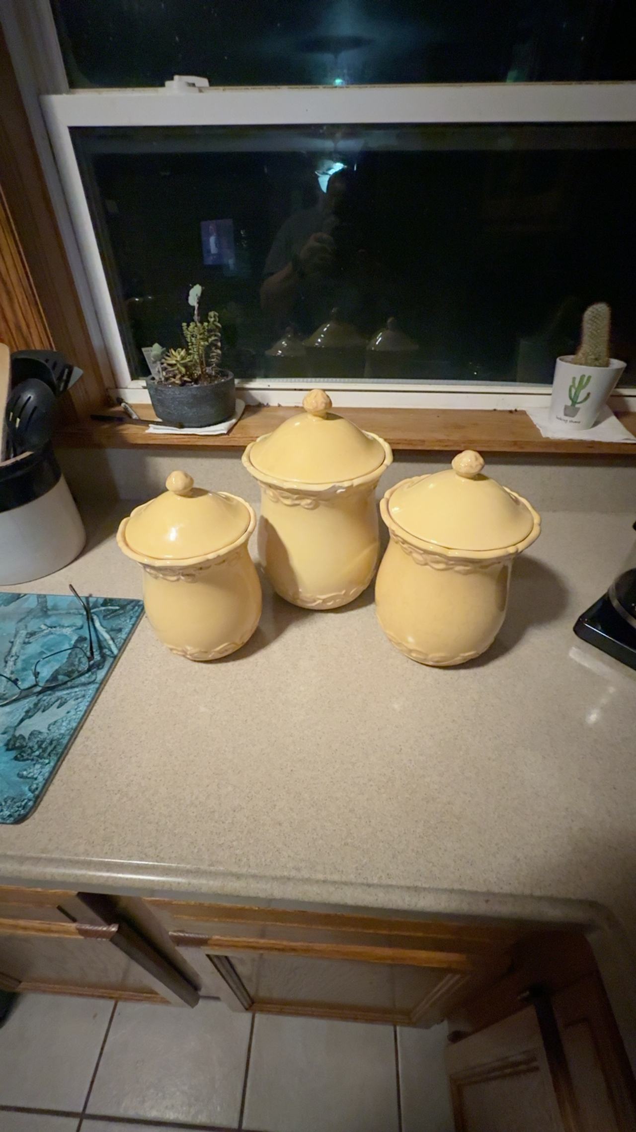 Chris Madden Felice set of three Yellow Canister’s 