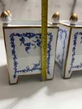 Pair Blue White Gold Porcelain Cachepot Planters Decorative Chinoiserie Style - Image 2