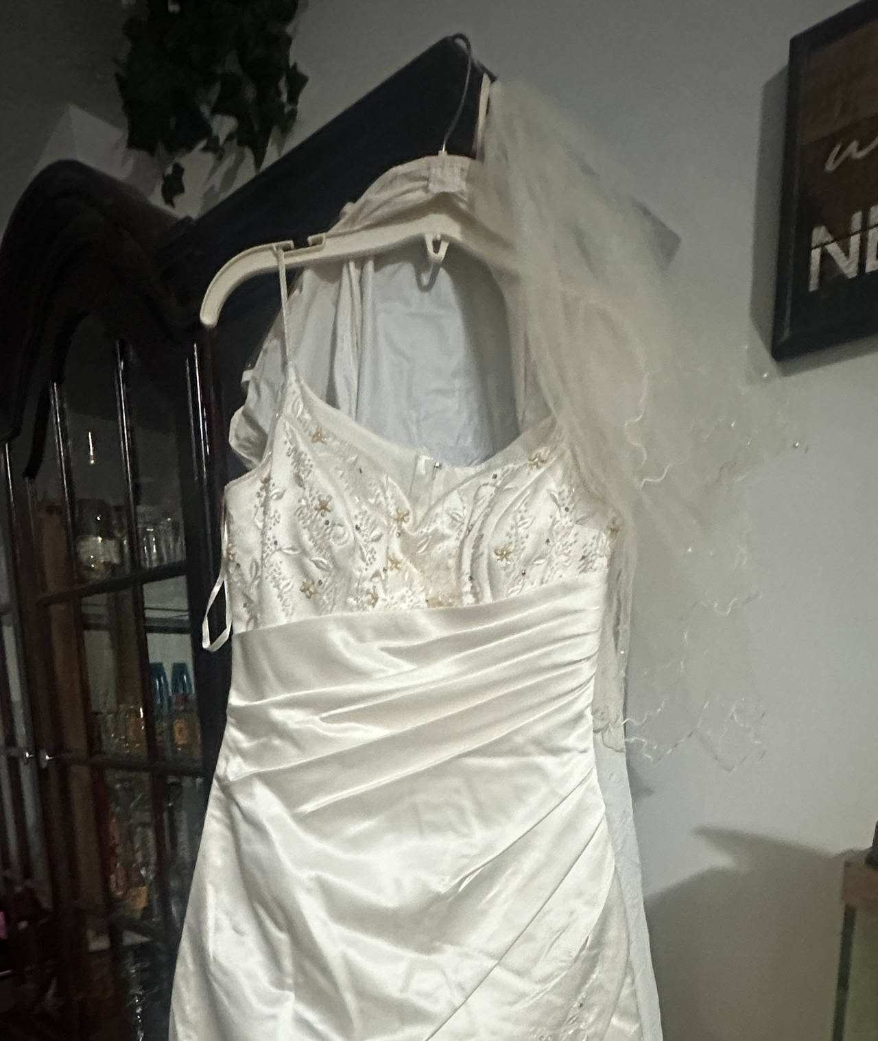 Satin Beaded Wedding Dress with Veil
