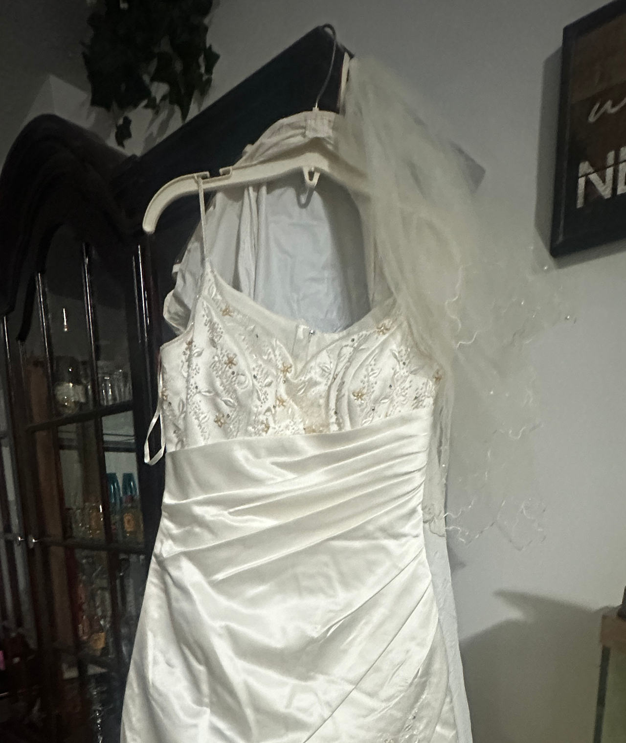 Satin Beaded Wedding Dress with Veil