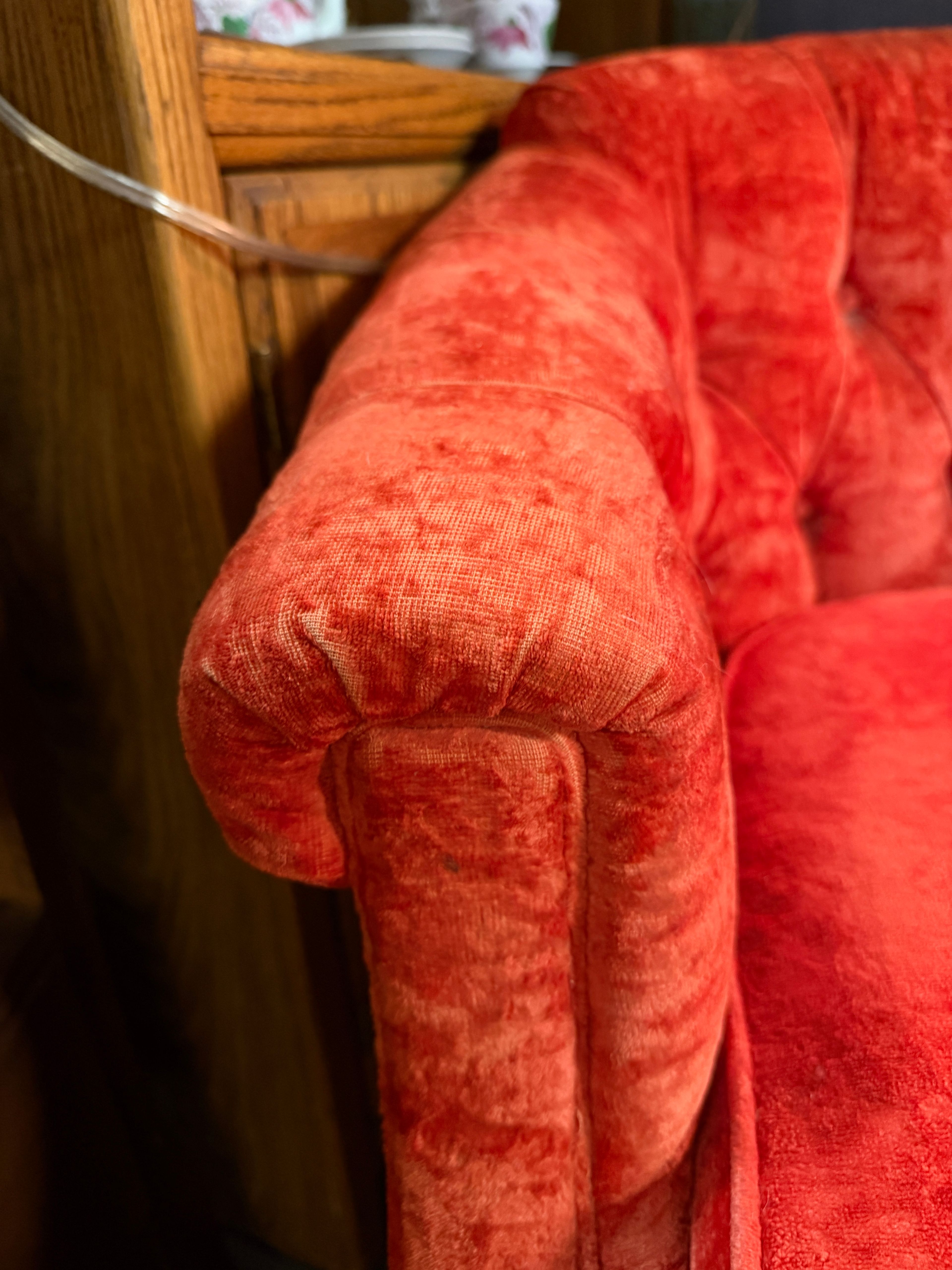 Pair of Mid-Century Modern Red Velvet Swivel Chairs - Image 4