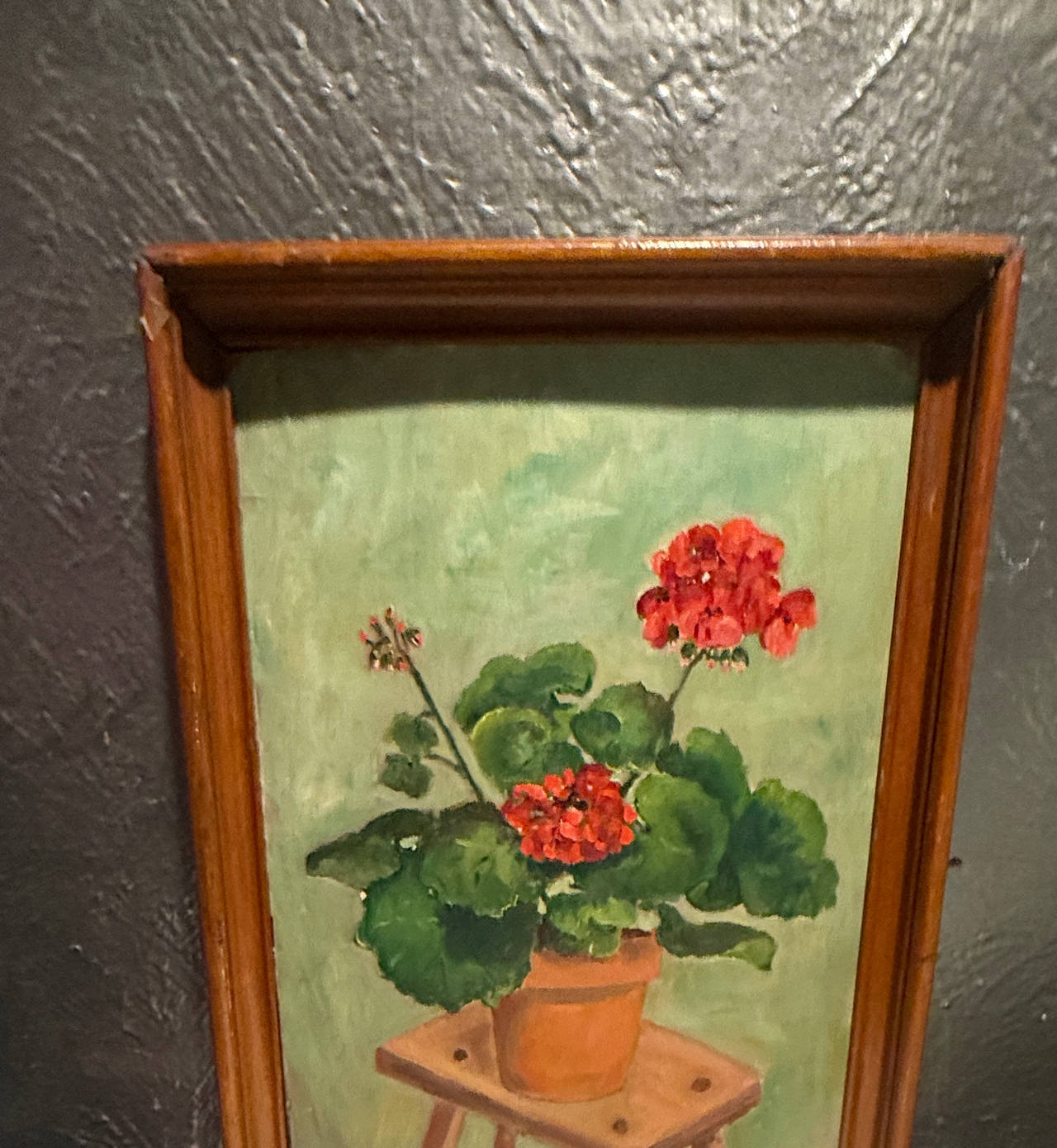Vintage Sylvia Harder Red Geranium Oil Painting