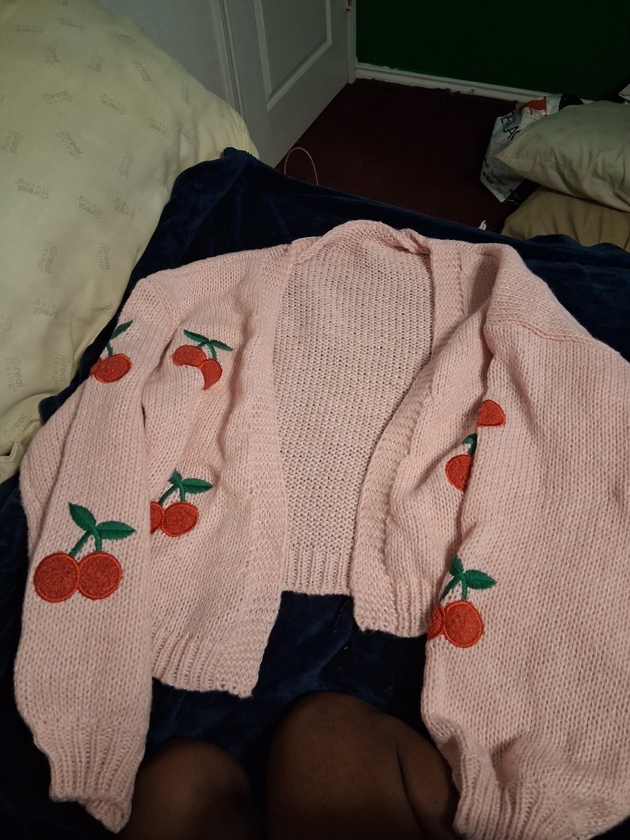 Pink Cherry Embroidered Cardigan