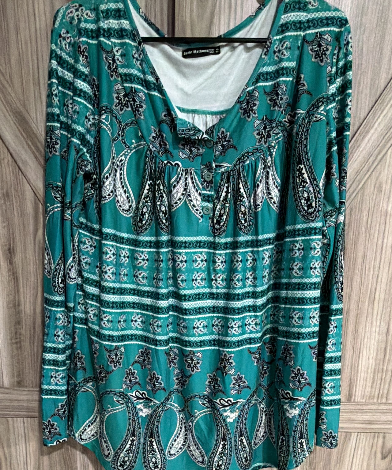 Sarin Mathews Womens Long Sleeve Henley V Neck Tunic Top XL stretchy flowy
