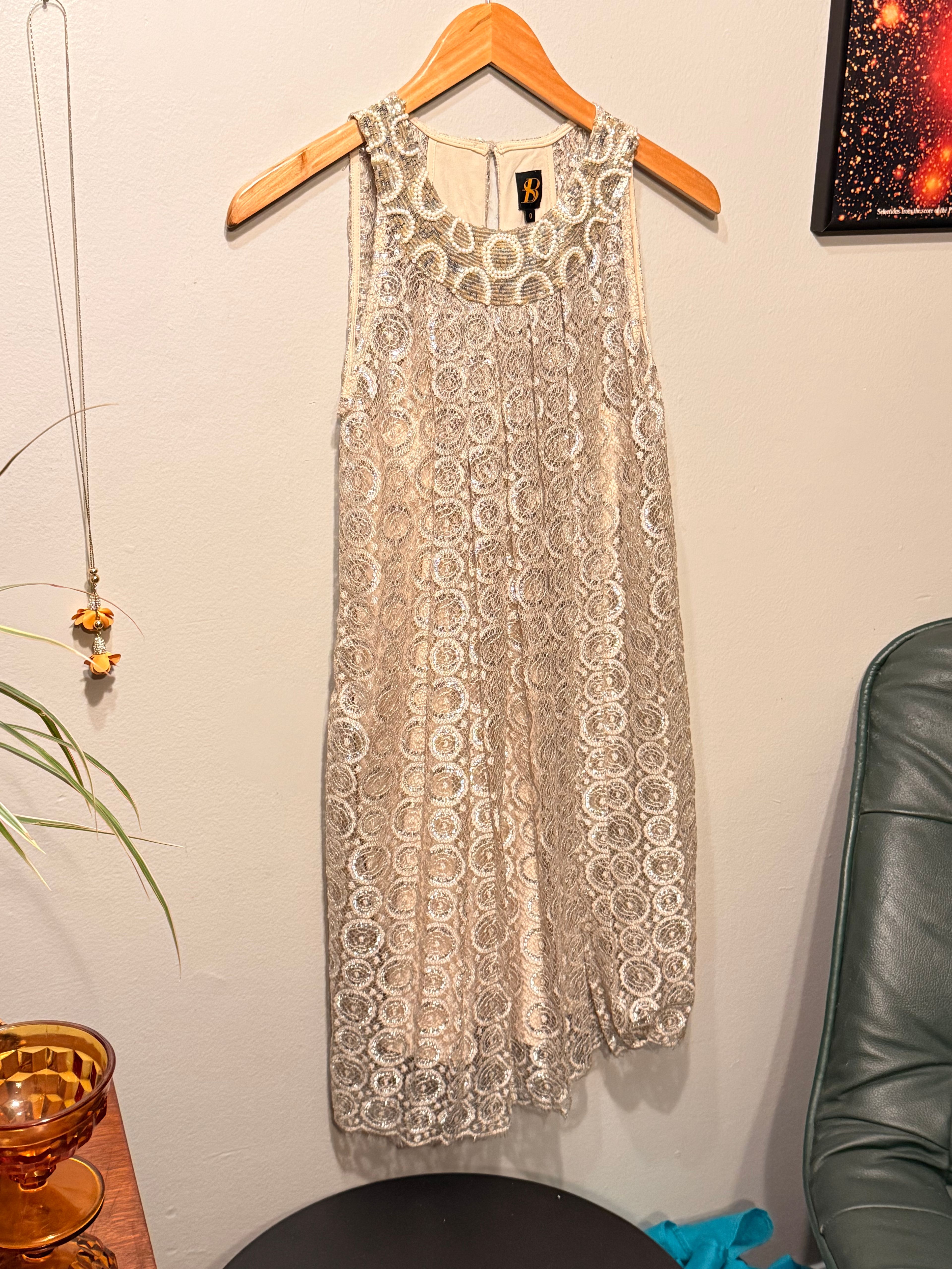 Anthropologie Silver & Gold Lace Dress - Image 8