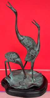 Vintage Bronze Crane Trio Sculpture - Image 1