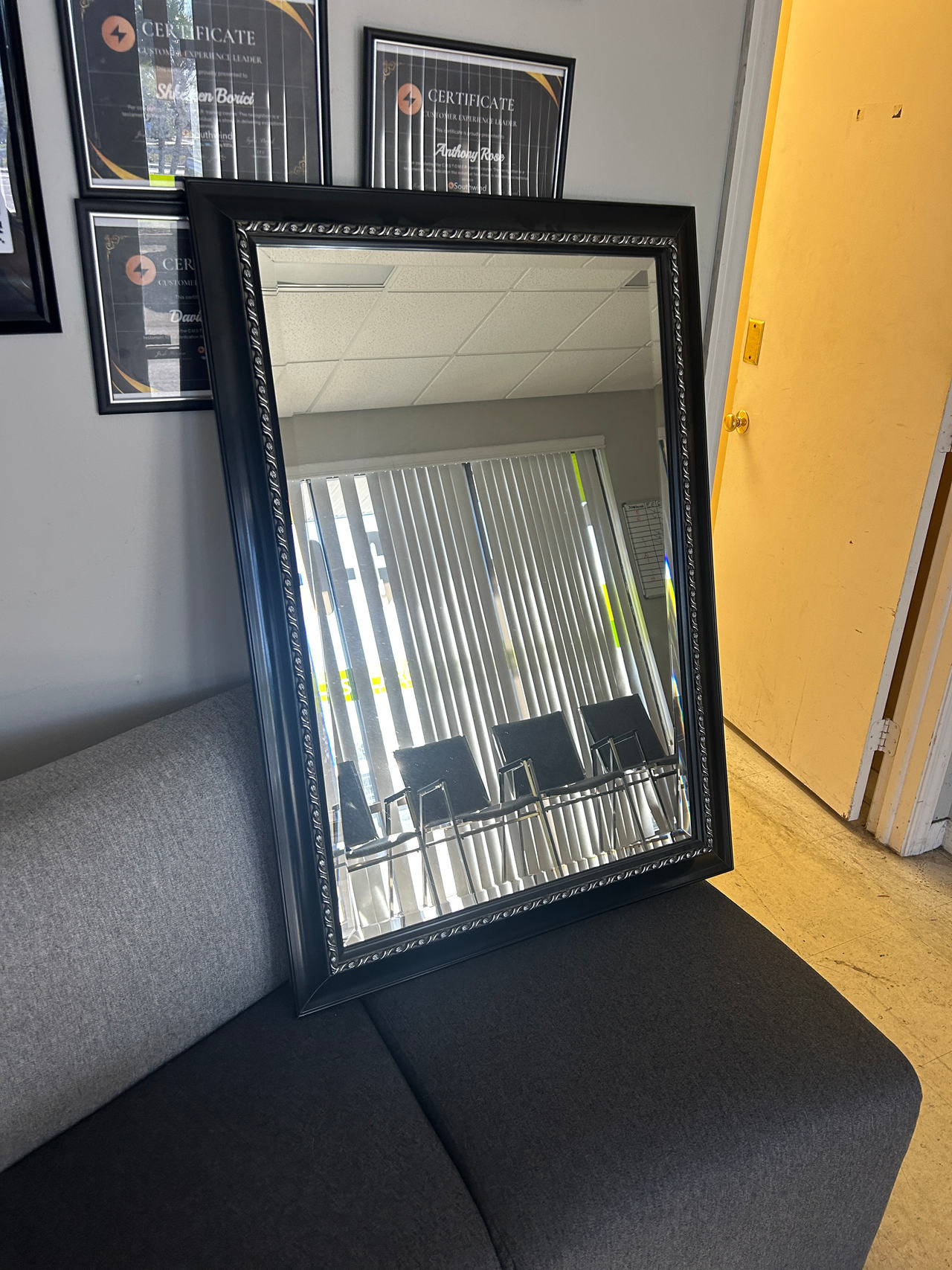Large Black and Silver Framed Wall Mirror