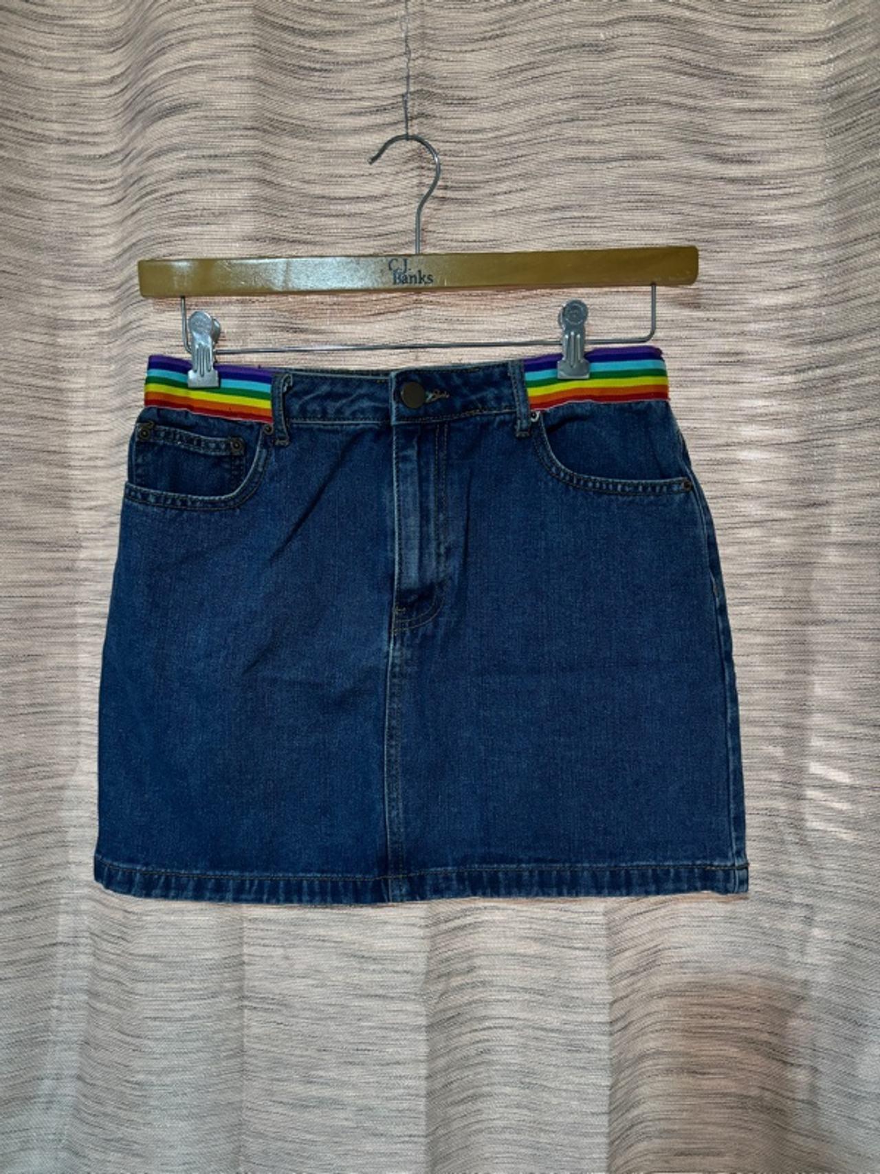 Forever 21 Denim Mini Skirt with Rainbow Belt