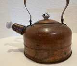 Vintage Copper Tea Kettle with Blue and White Ceramic Accents - Image 7