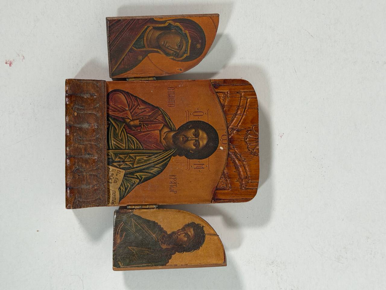 Greek Orthodox Wooden Triptych Icon