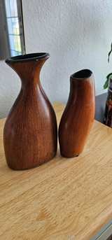Decorative Hand Carved Wooden Vases Set of 2 - Image 4