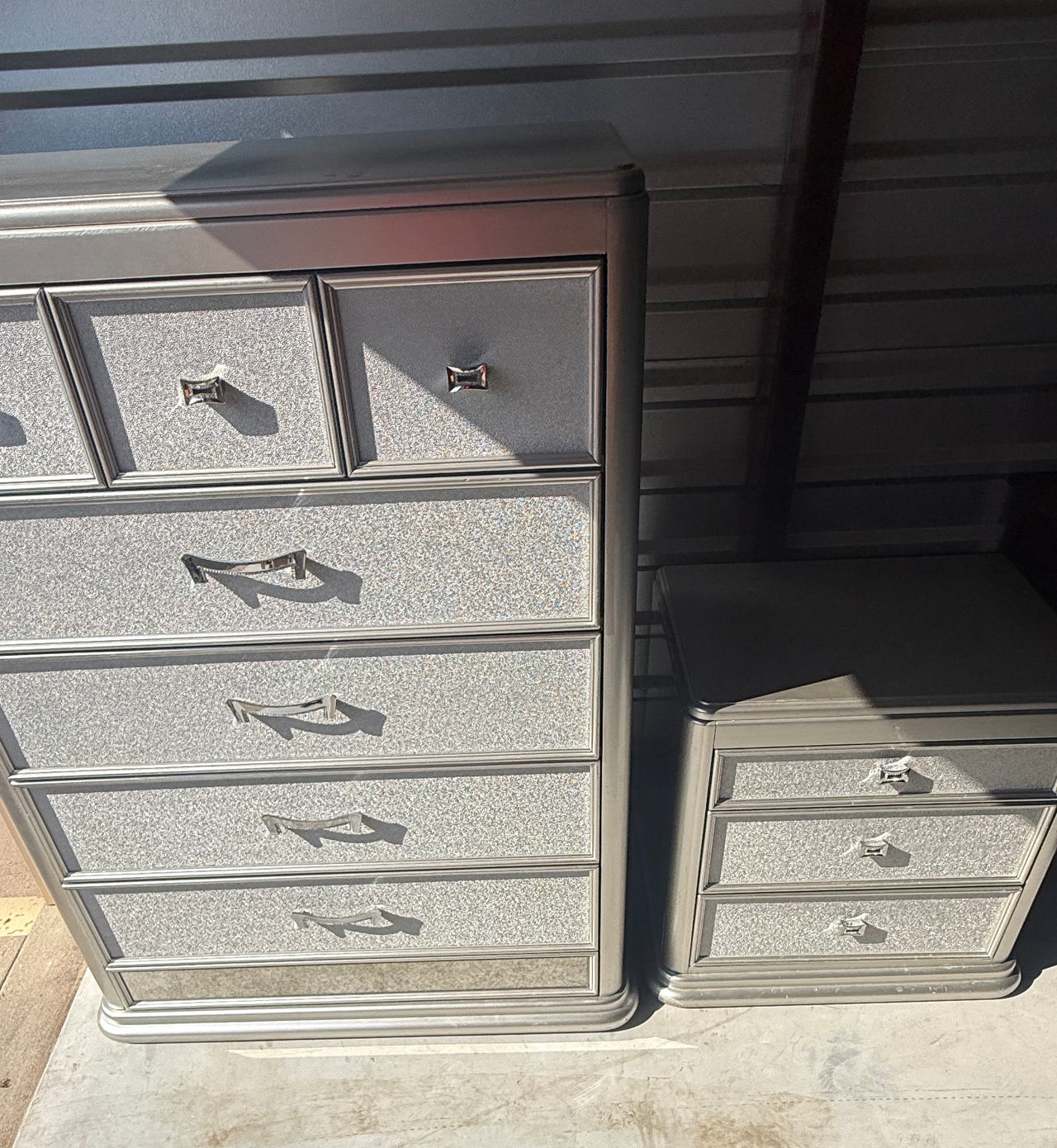 Silver Glitter Chest and Nightstand Set