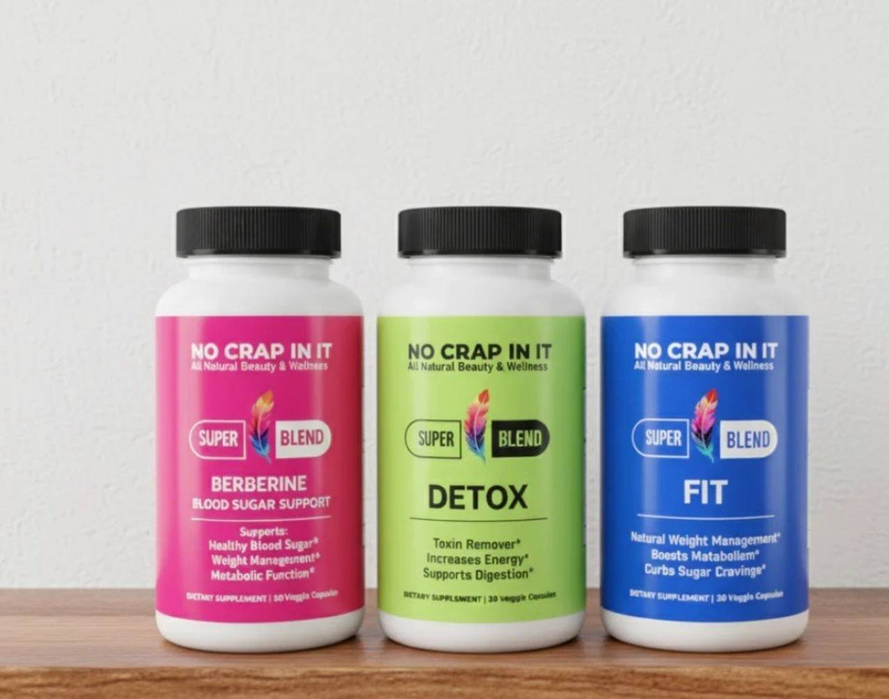 No Crap In It Super Blend Supplement Set (Berberine, Detox, Fit)