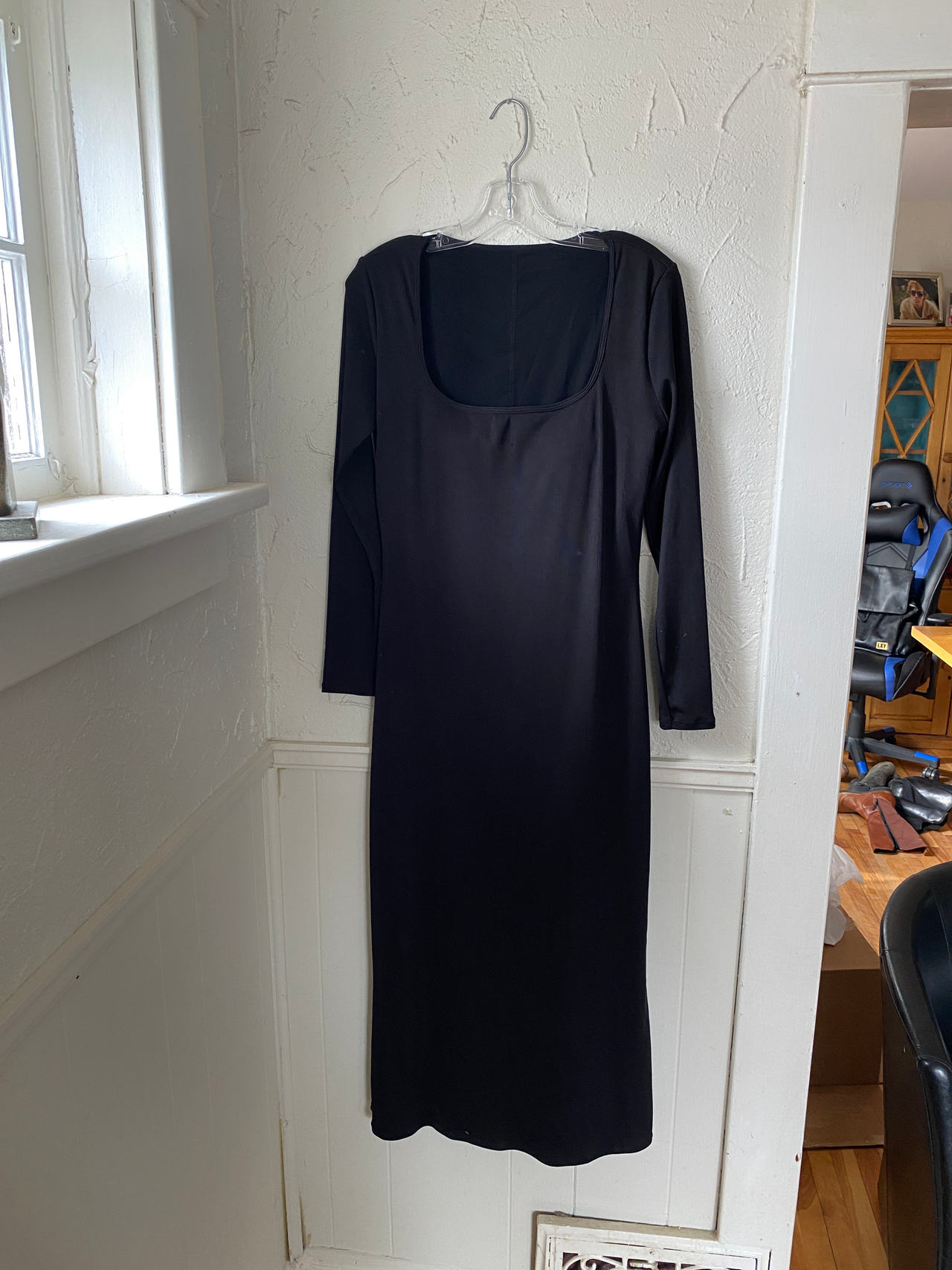 Long Sleeve Black Midi Dress