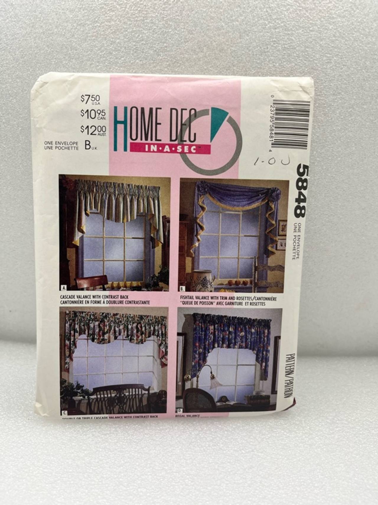 McCall's Home Dec In A Sec Window Treatments Sewing Pattern