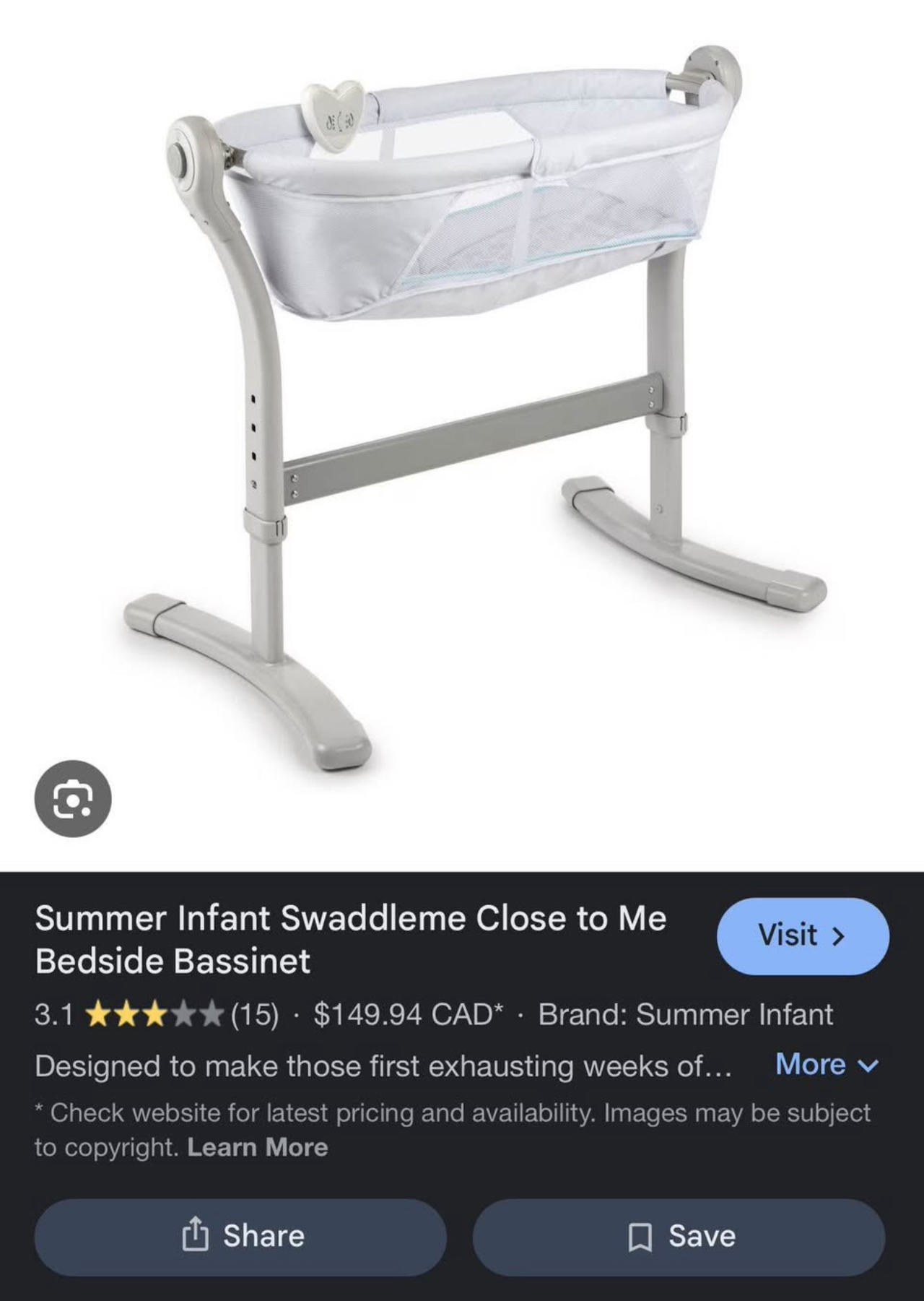 Summer Infant Swaddleme Close to Me Bedside Bassinet