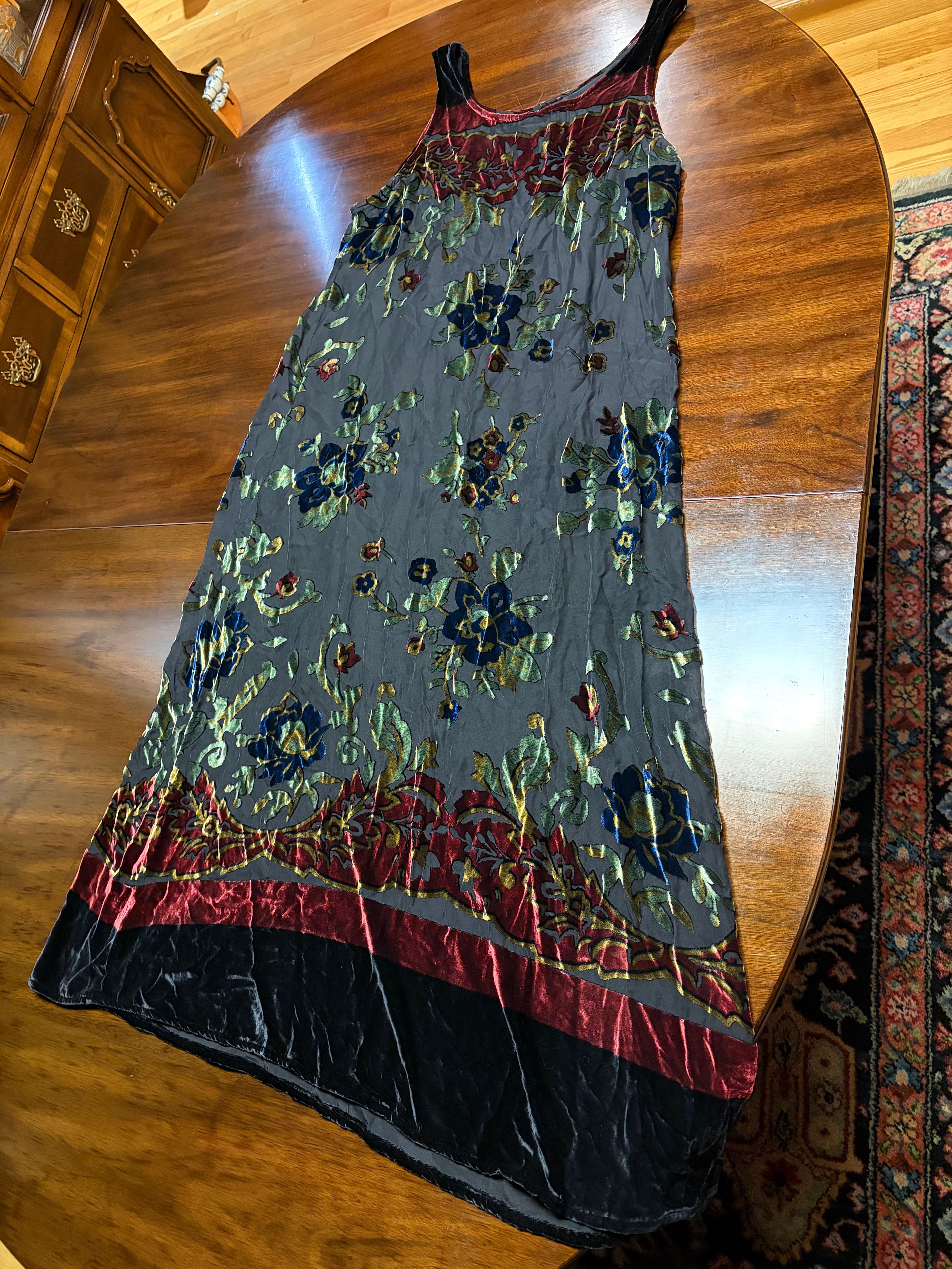 Ariel A Burnout Velvet Slip Dress – Boho Floral Maxi – Italy/Paris/LA - Image 3