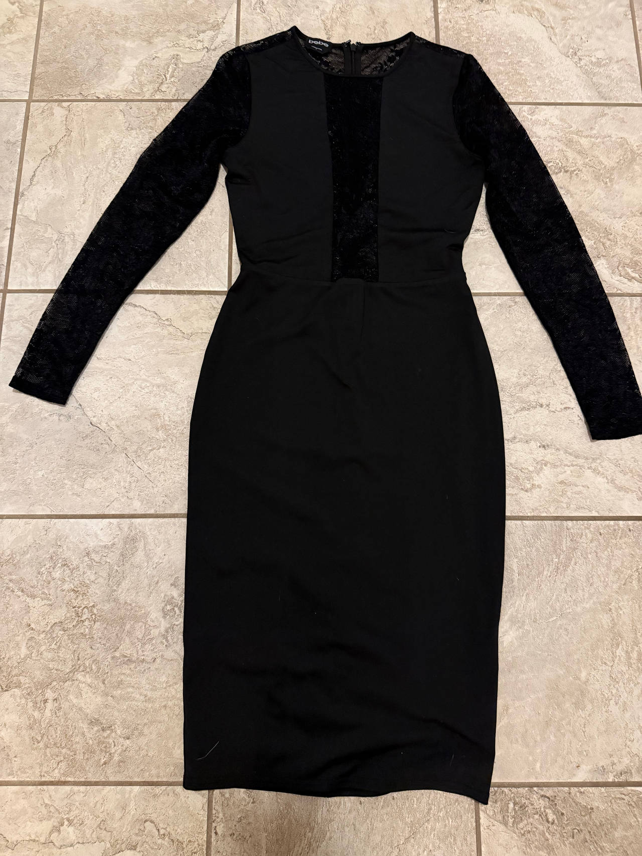 Bebe Black Lace Long Sleeve Midi Dress size S