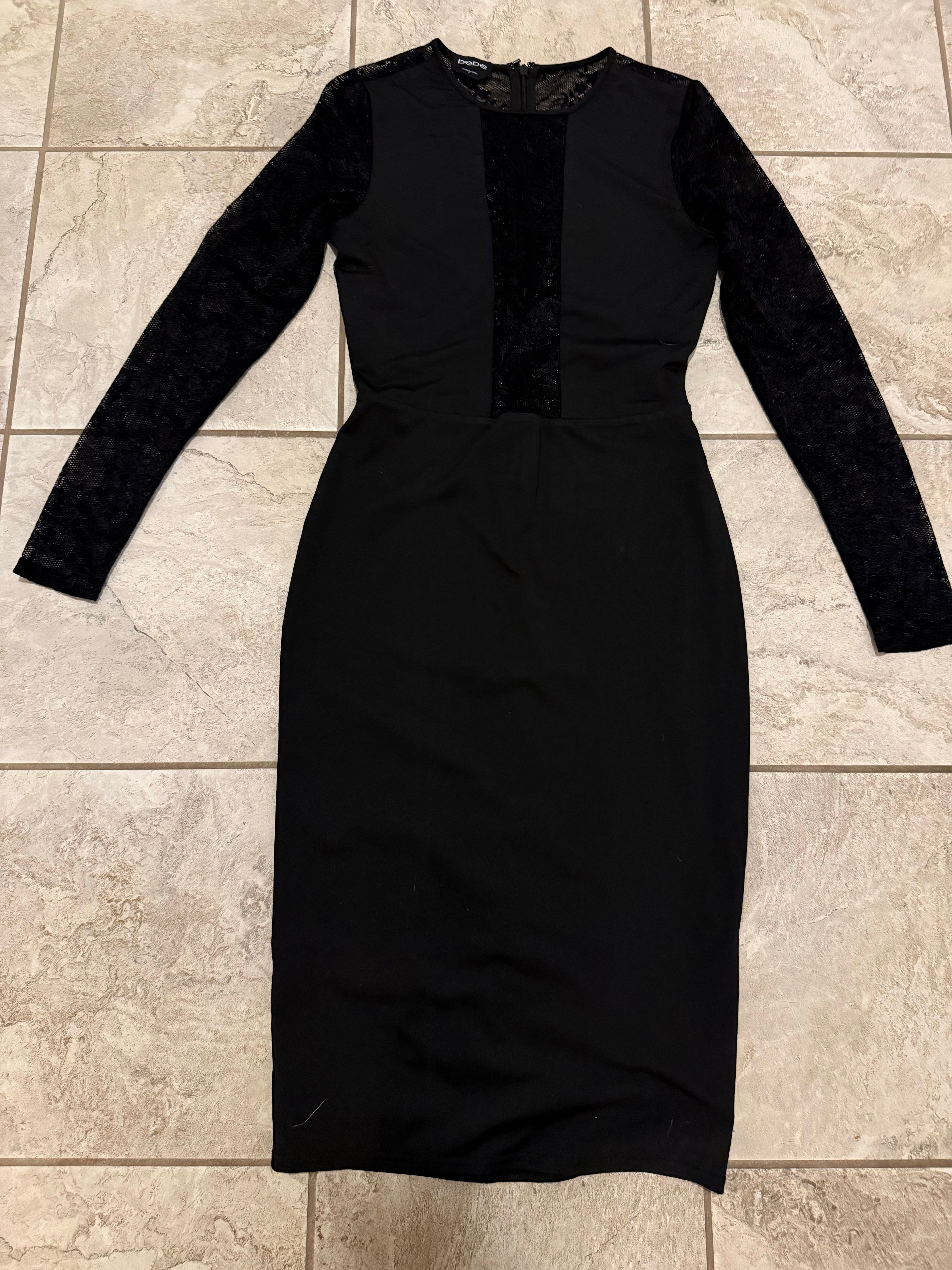 Bebe Black Lace Long Sleeve Midi Dress size S