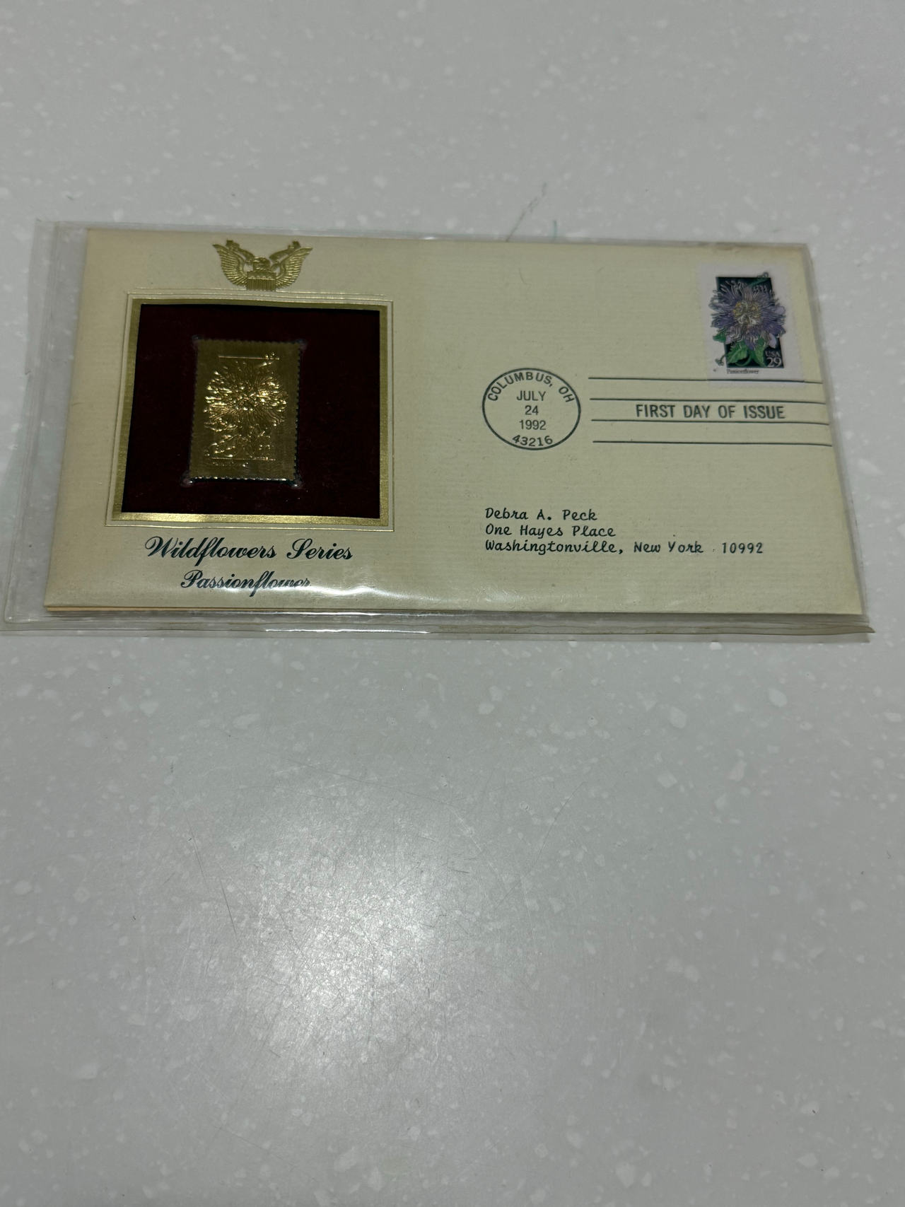 1992 Wildflowers Series Passionflower 22k Gold Foil Replica Stamp First Day Cover