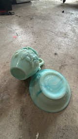 Avon Victorian Rose Jadeite Green Slag Glass Pitcher and Bowl Set - Image 2