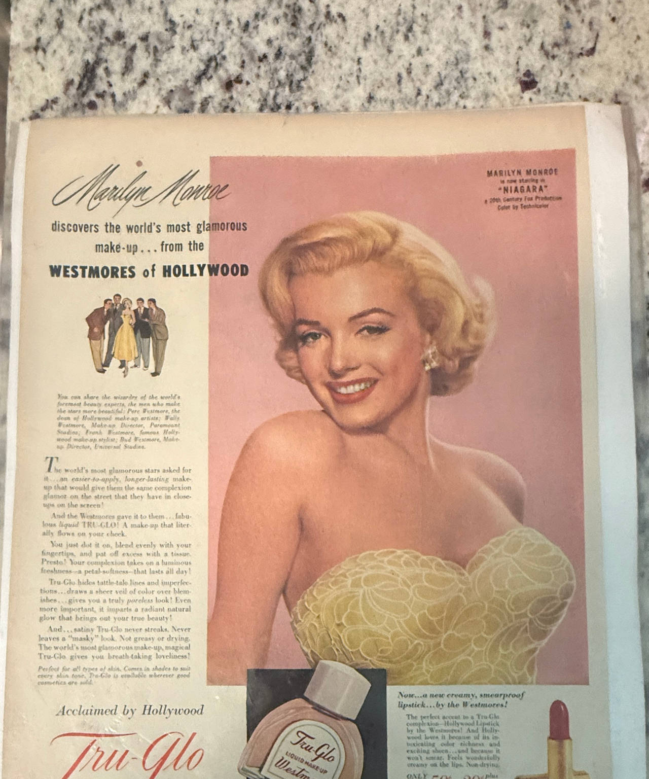 Vintage 1953 Marilyn Monroe Westmores of Hollywood Tru-Glo Ad